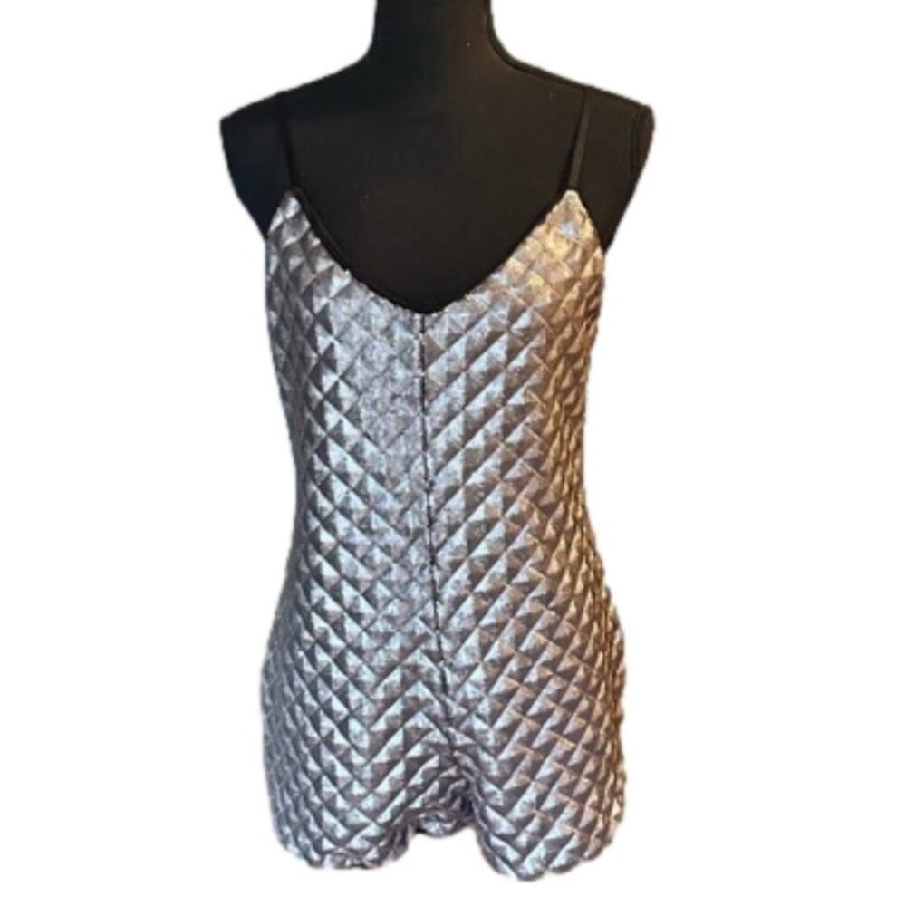 June & Hudson Silver Sequin Romper Metallic Party Size M